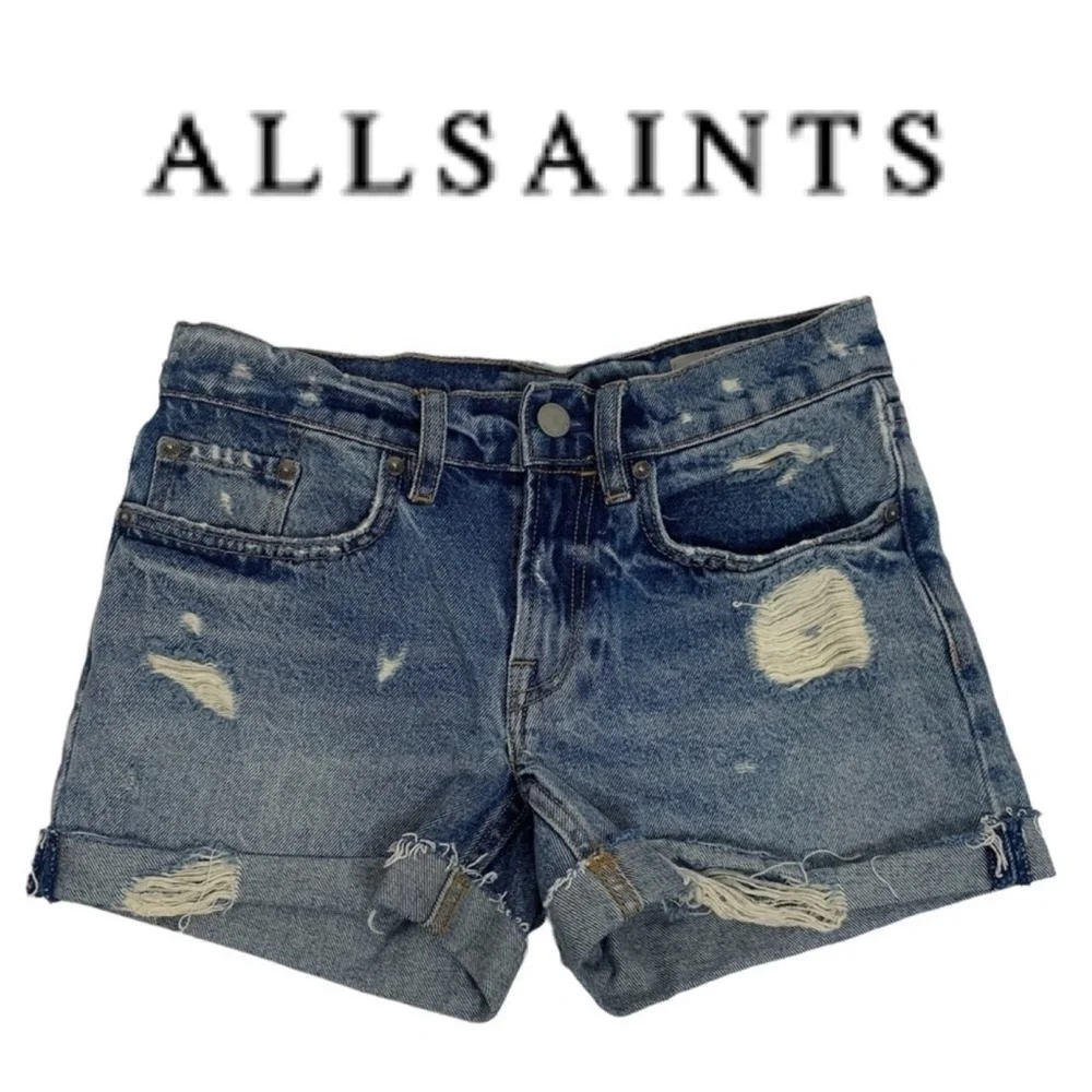AllSaints Distressed Boyfriend Style Denim Shorts